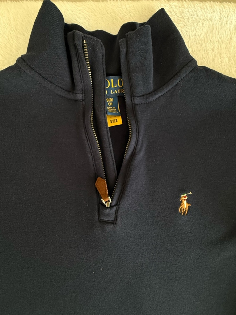 Polo by Ralph Lauren Navy Quarter-Zip Sweater with Gold Pony